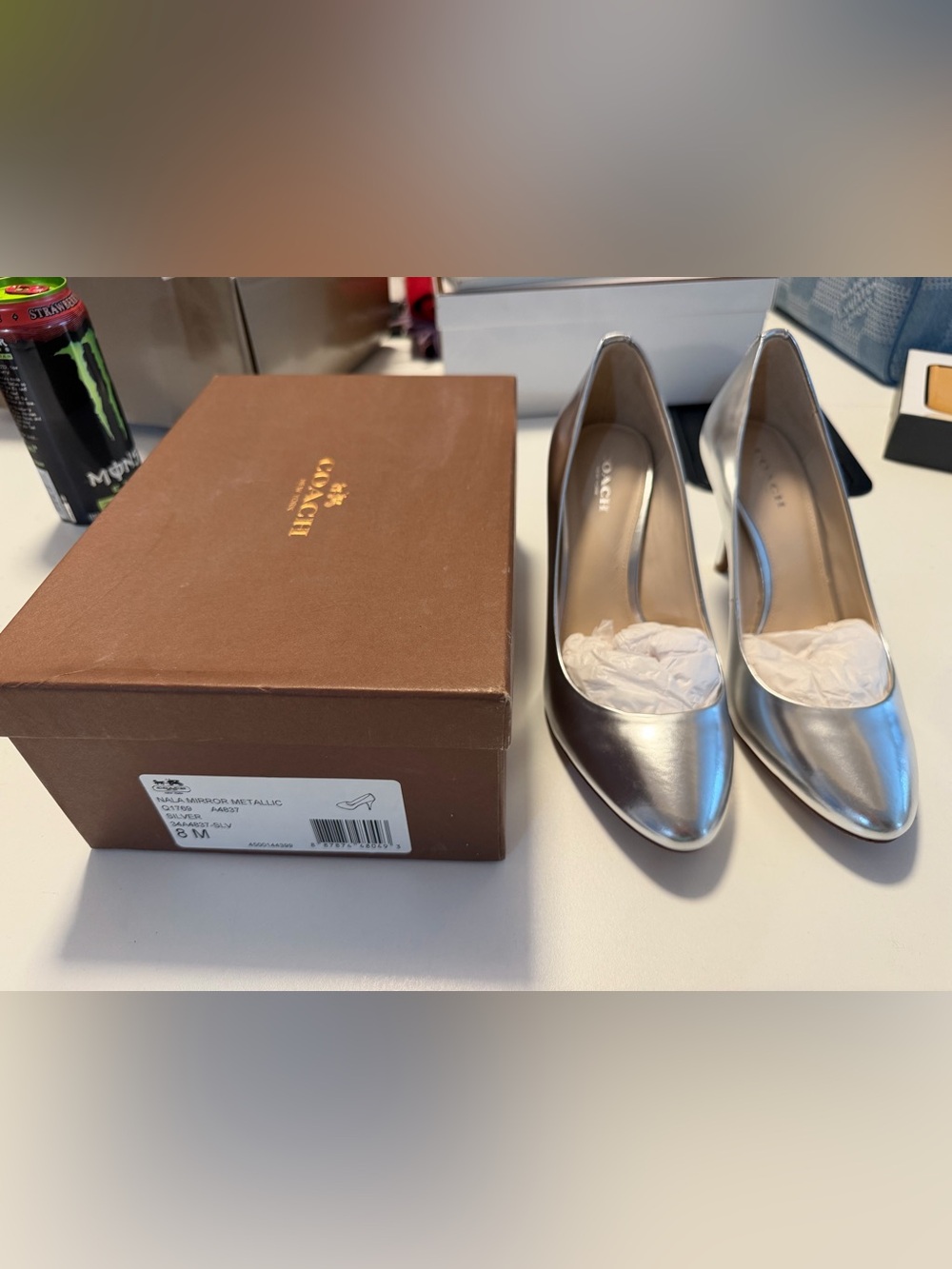 Coach Nala Metallic Silver Pointed-Toe Pumps Sz 8